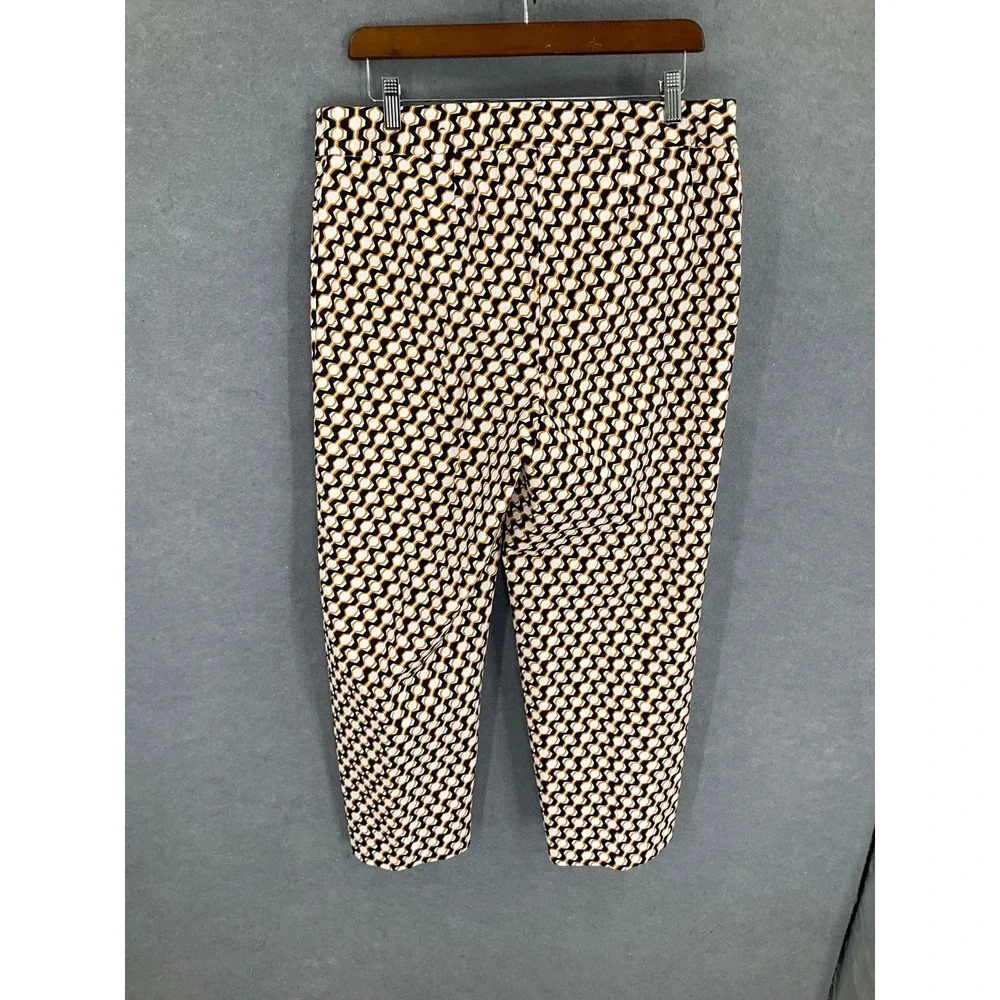 Chicos So Slimming Crop Pants Size 2 US Large Black Beige Geometric Print Career